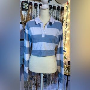 🍁3 for $25🍁Blue & White Striped Long Sleeve Crop Top Sz M